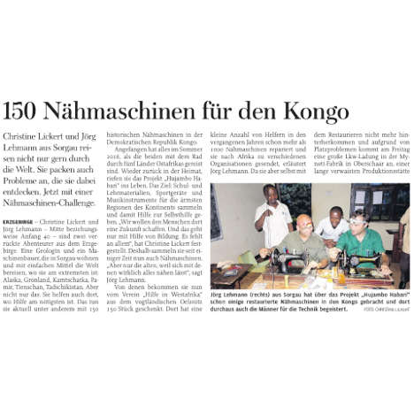 150 Nähmaschinen für den Kongo